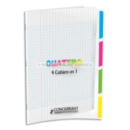Cahier 4 sections agraf 24 x 32 cm grands carreaux polypro incolore