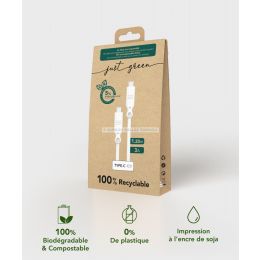 Cable recyclable usb c / usb c 1.2 m blanc just green