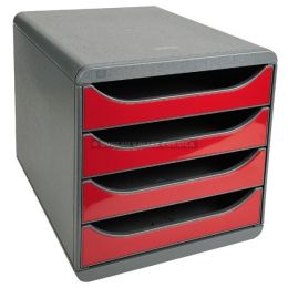 Bigbox 4 tiroirs gris souris / rouge carmin glossy