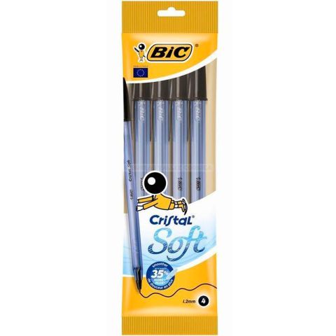 4 stylos  bille bic cristal soft noir