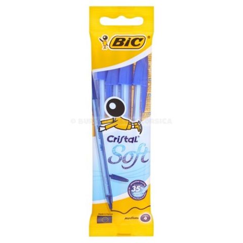 4 stylos  bille bic cristal bleu soft