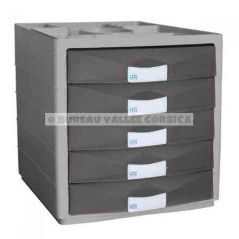 Module de classement 5 tiroirs + emplacement pour plumer pot  crayons range cd aluminium et anthracite
