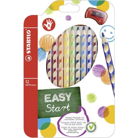 12 crayons de couleur easycolours ergonomiques pour droitiers + taille-crayon