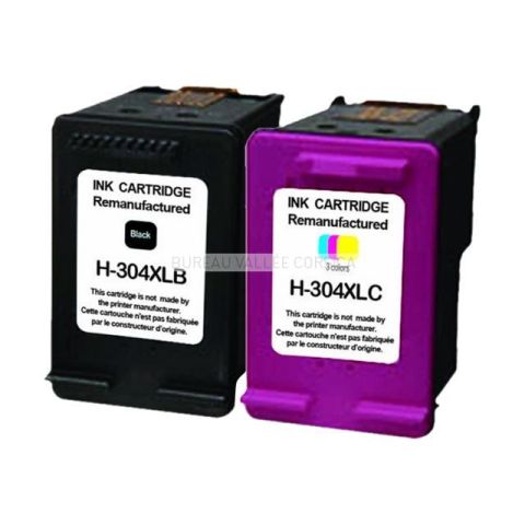 2 cartouches d'encre uprint compatible hp 304xl noir et couleurs
