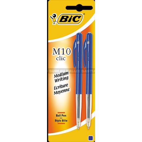 2 stylos bille bic m10 clic bleu 1 mm moyenne