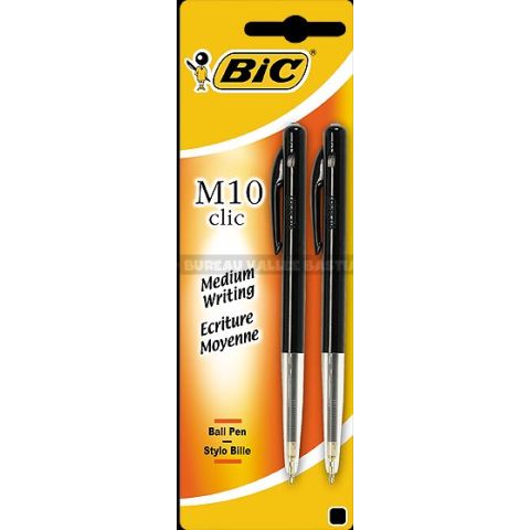 2 stylos bille bic m10 clic noir 1 mm moyenne