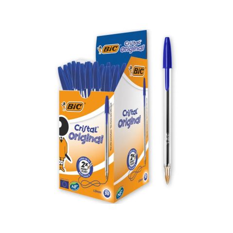 50 stylos bille bic cristal bleu 1 mm moyenne
