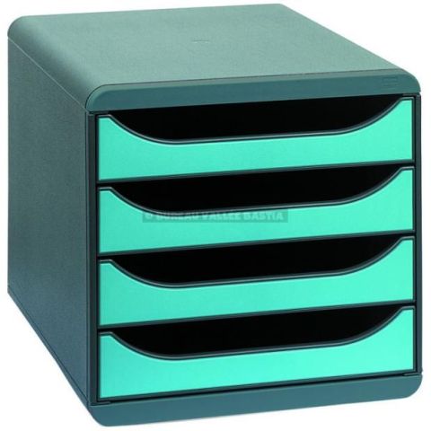 Big box 4 tiroirs gris souris / bleu turquoise