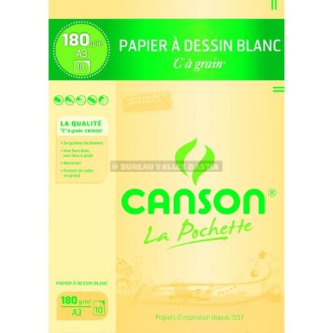 10 feuilles de papier  dessin blanc c  grain a3 180 g canson