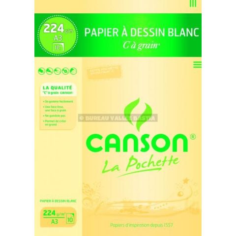 10 feuilles de papier dessin blanc c  grain a3 224 g canson